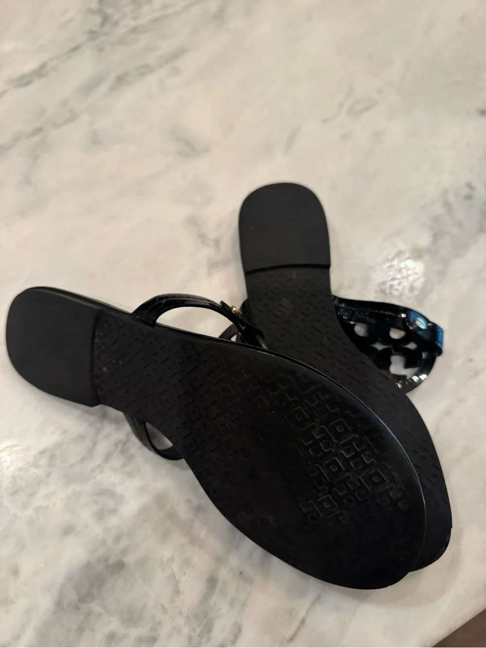 Tory Burch Black Patent Miller Logo Thong Sandals